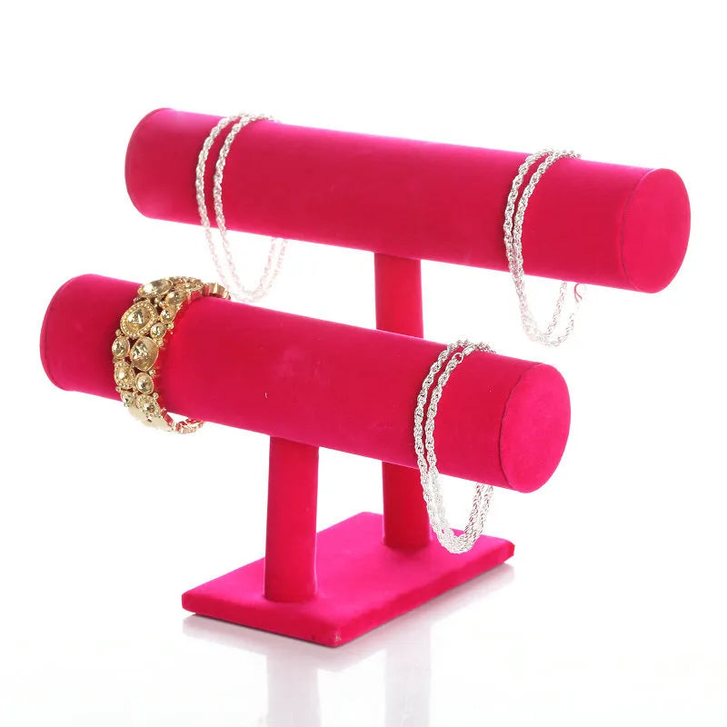 Double Layer Bracelet Display Stand Jewelry Watch Earring Hair Band Showcase Counter Top Velvet Stand For Jewelry Store