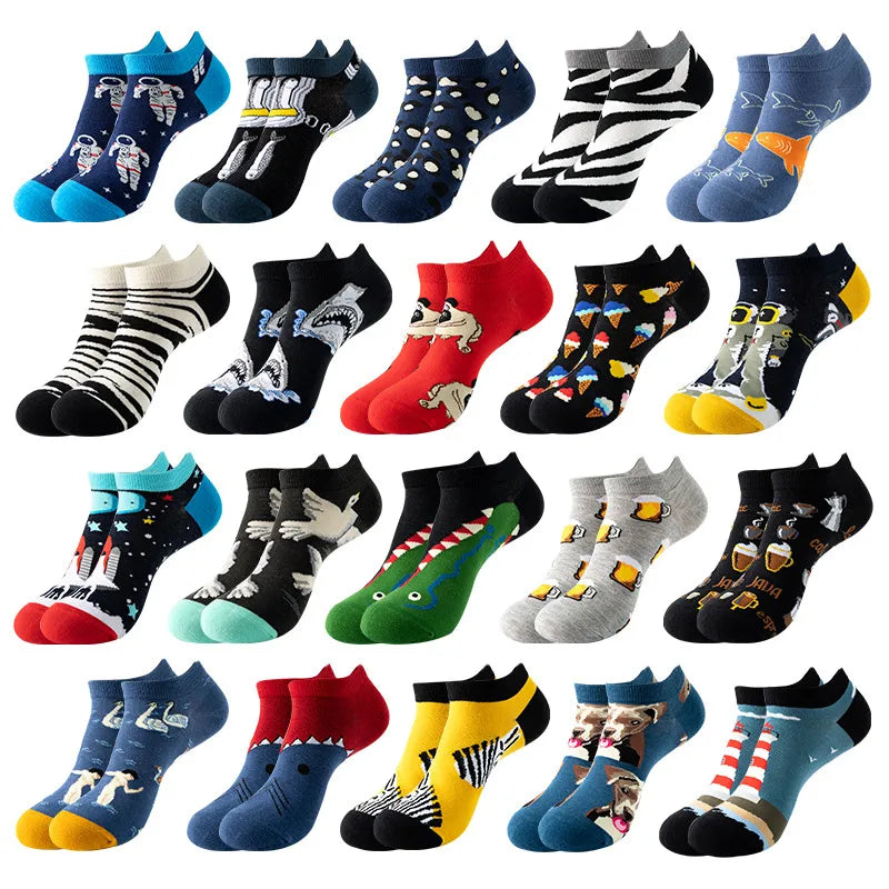unisex sports cartoon stripe bird cotton jacquard crew socks 1 set