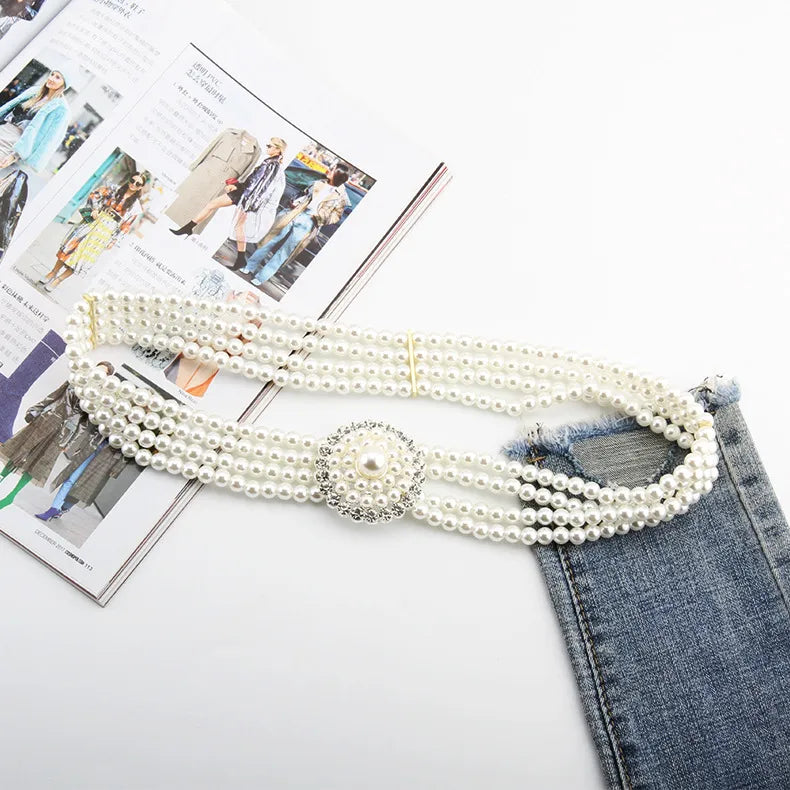 simple style square oval flower plastic beaded inlay rhinestones women's chain belts 1 piece