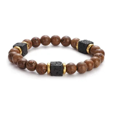 New Lava Cube Volcanic Stone Bracelet Men's Colorful Marble Glass Beads Retro Bracelet