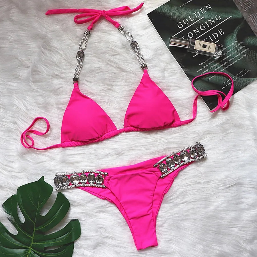 Solid Color Bikinis Polyester Swimwear