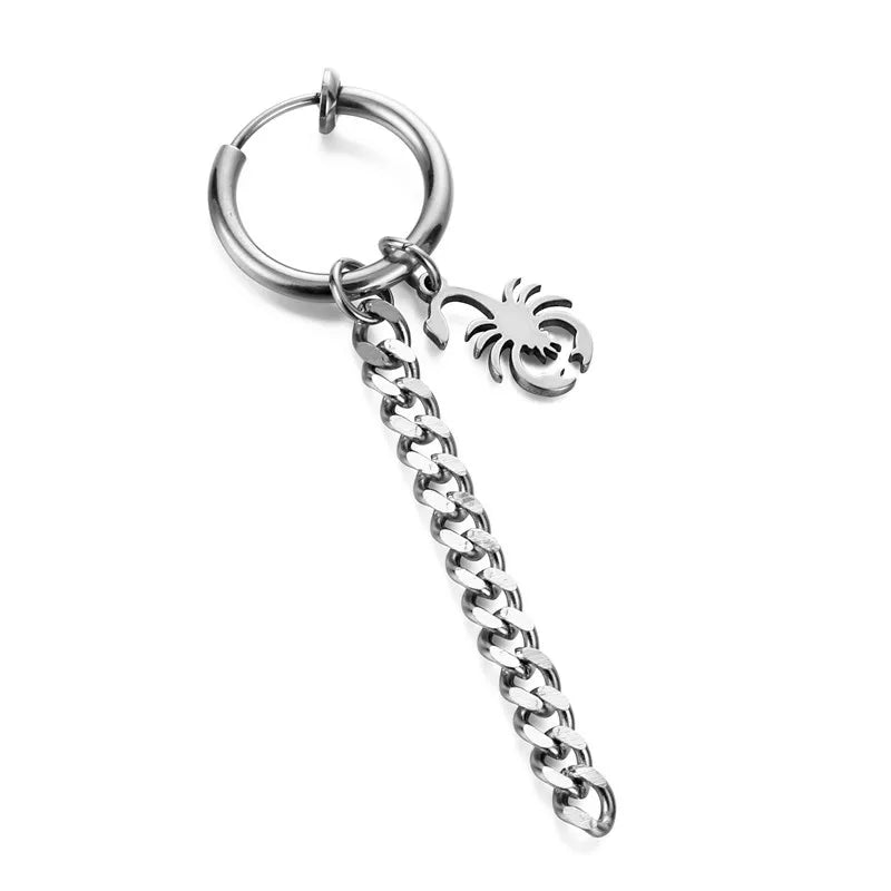 1 Piece Halloween Simple Style Pentagram Skull Plating Chain Titanium Steel Drop Earrings