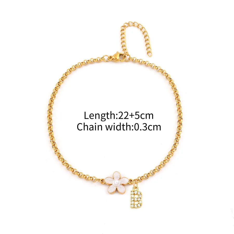Wholesale Jewelry Simple Style Classic Style Letter Flower 201 Stainless Steel Copper Zircon Inlay Anklet