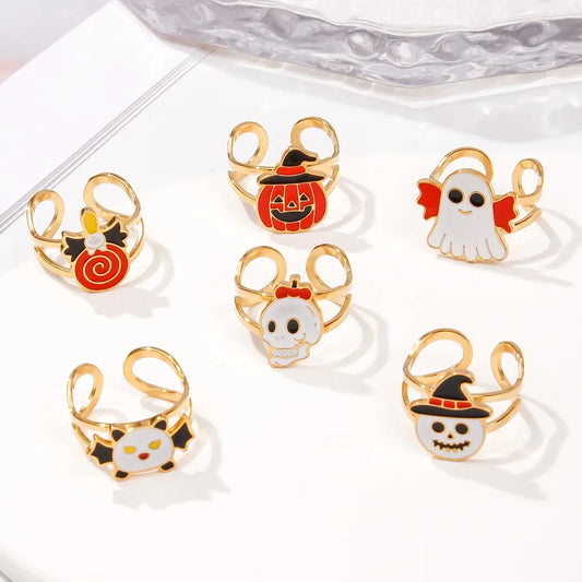 Stainless Steel Halloween Christmas Ring Fashion Universal Design Open Monster Ring Jewelry Cartoon Figures Pattern