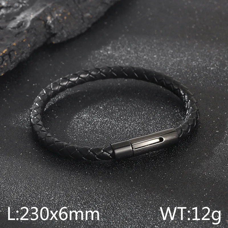 Simple Style Solid Color Leather rope Titanium Steel Plating 18K Gold Plated Men's Bangle