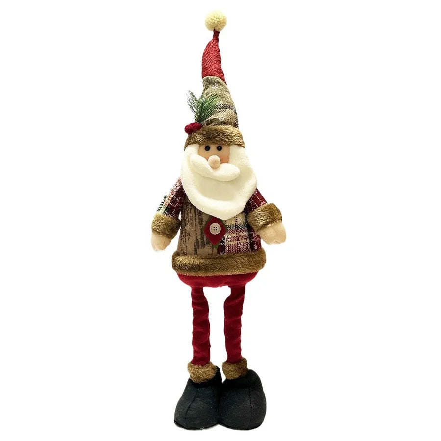 New Christmas Retro Snowflake Plaid Fabric Extendable Doll Shopping Mall Christmas Decoration Arrangement Ornaments Plastic And Cloth