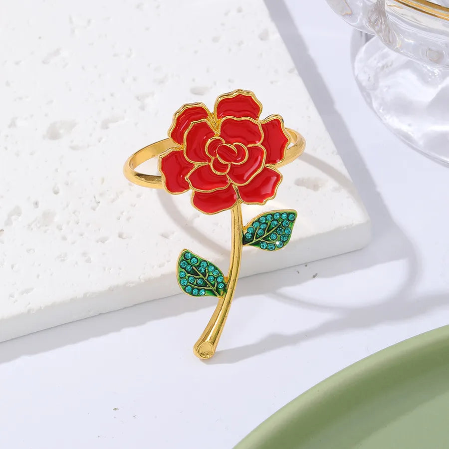 Elegant Cute rose flower Zinc alloy napkin rings 1 Piece