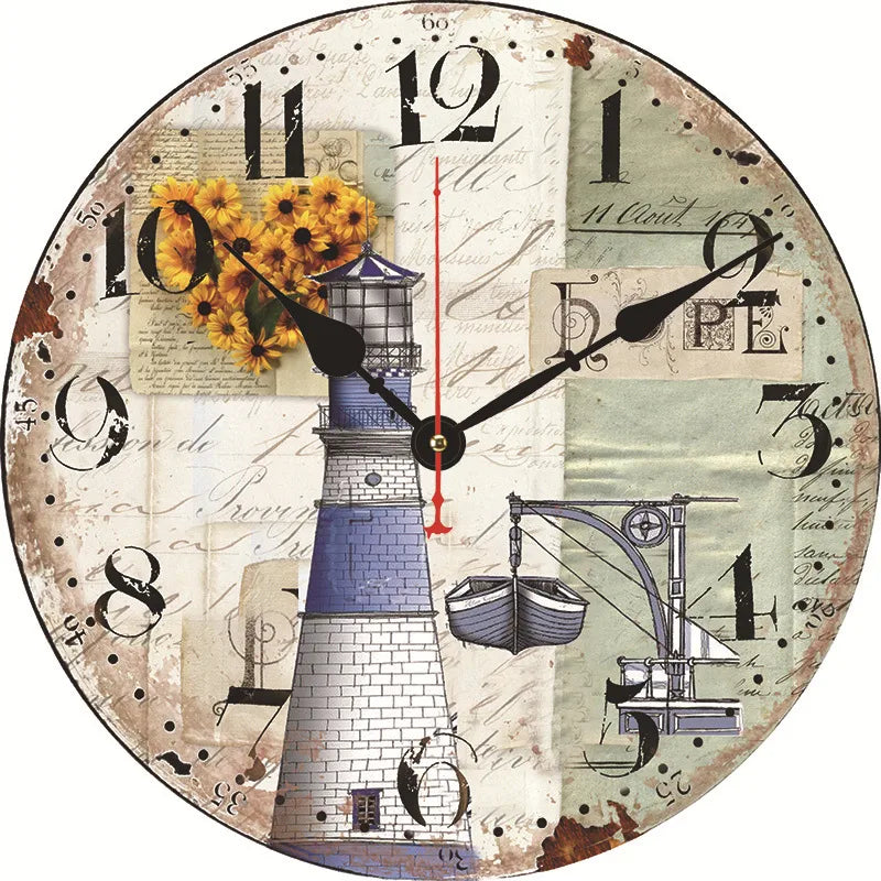 silent wall clock retro wood ocean clock wall sticker simple wall clock retro explosion hanging clock