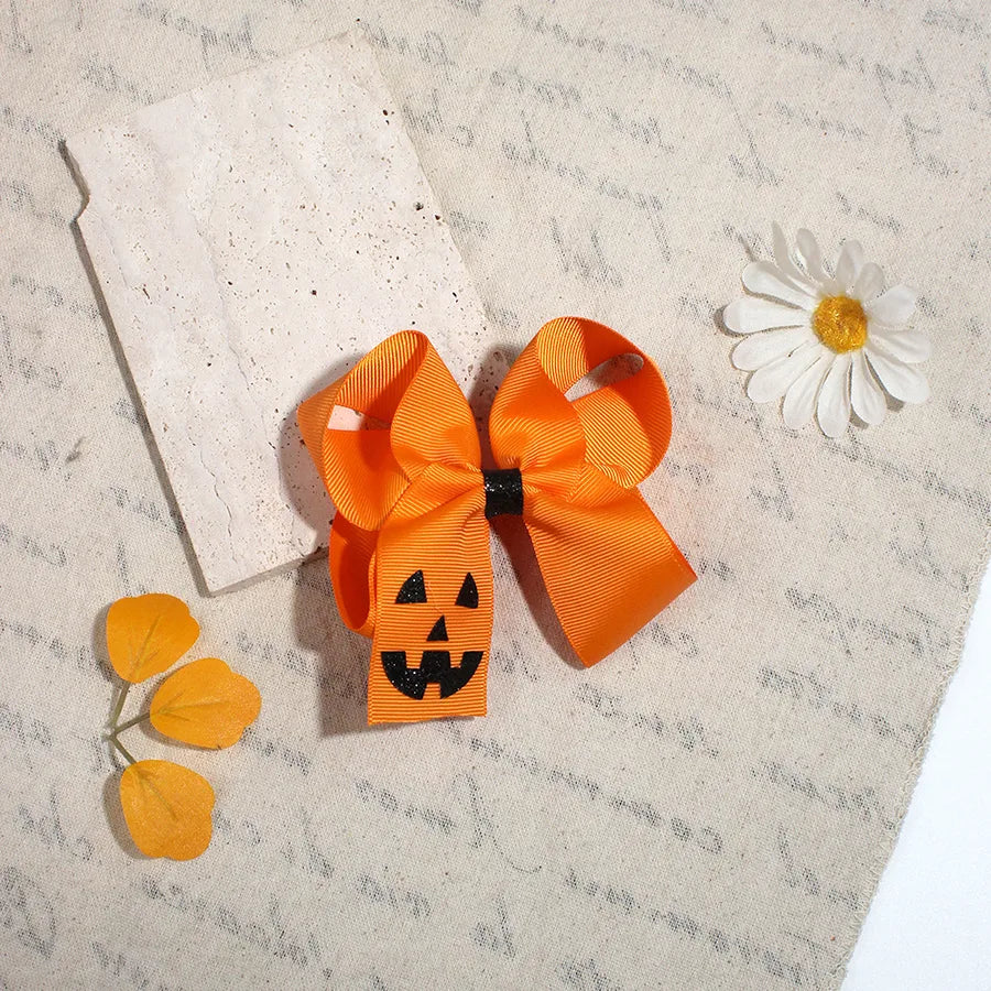 Halloween Devil Face Bow Knot Children's Hair Clip Girls Funny Hair Accessories Popular Design Fabric Hair Decorations