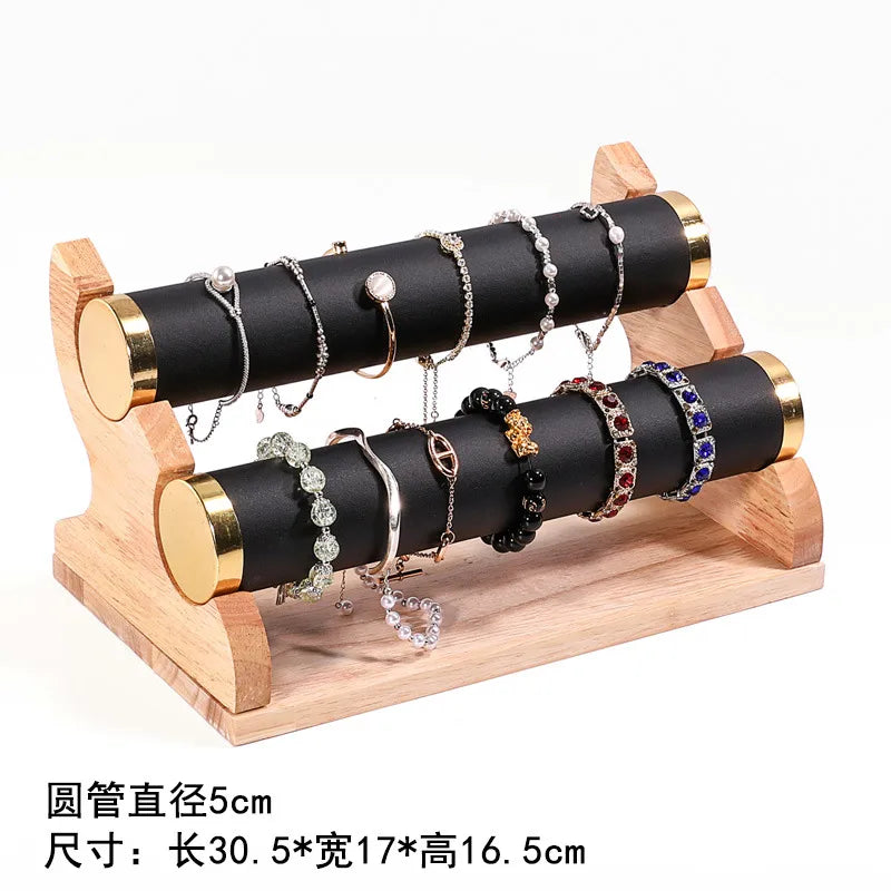 Gold Edged Solid Wood Three Tier Bracelet Stand Chain Display Stand Jewelry Stand Staircase Design High End Feeling Craftsmanship