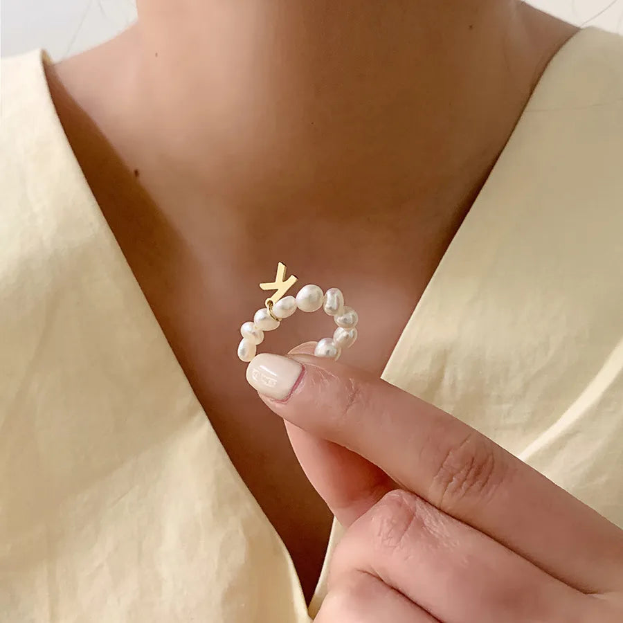 Retro Letter Freshwater Pearl Rings In Bulk