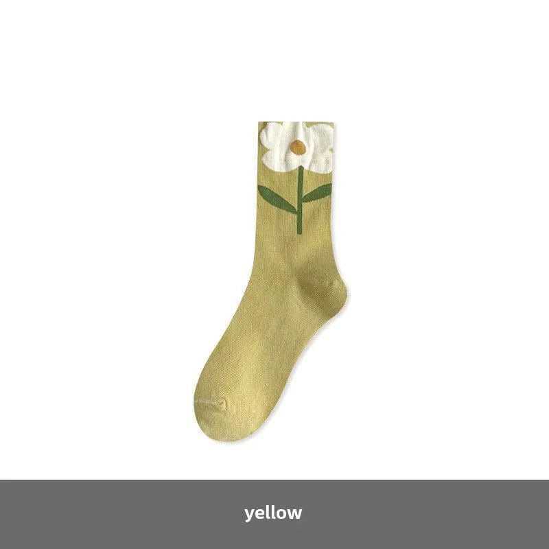 Women's socks autumn and winter New  trendy socks tulip flower women's mid-calf socks Japanese three-dimensional women's socks Zhuji