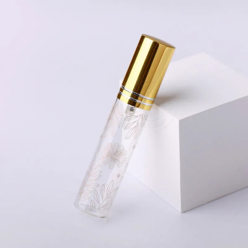 Wholesale 10ml printed leaf spray bottle printed glass perfume bottle with logo sub-bottling portable small sample bottle