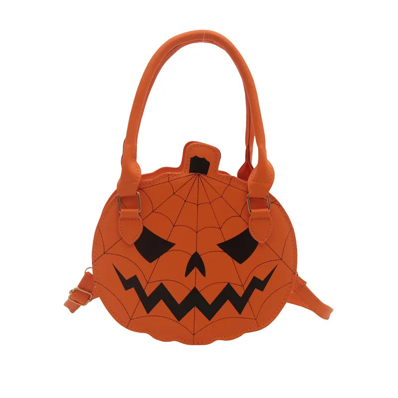 Halloween Pumpkin Shaped Color Block Women's Bag Simple Shoulder Round Bag Funny Gourd Bag Ladies Crossbody Bag Polyester Lining