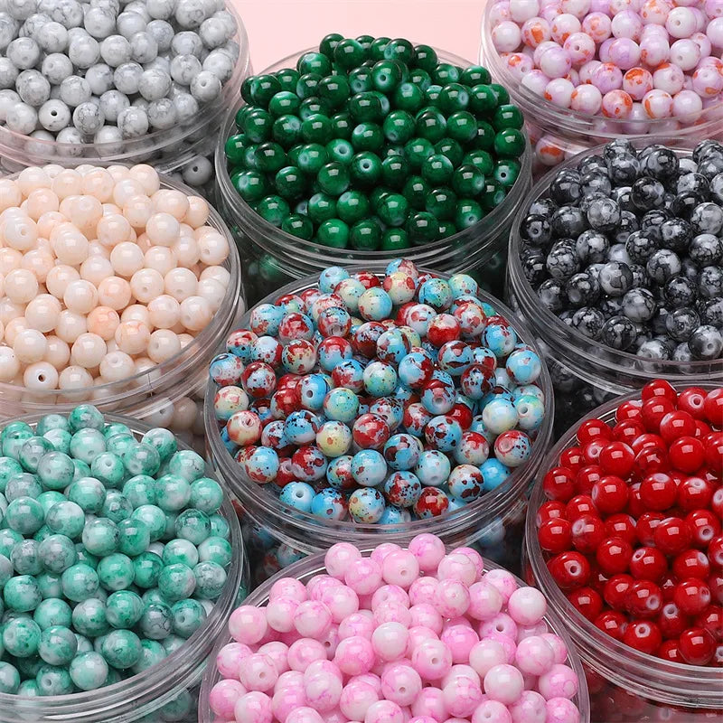 8mm Glass Gradient Porcelain Beads Round Beads Loose Beads DIY Handmade Beaded Bracelet Jewelry Accessories Material Kit Wholesale