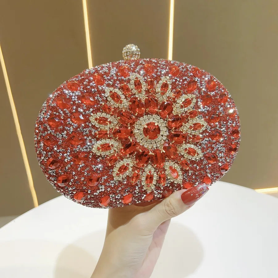 Elegant Diamond Embellished Mini Crossbody Evening Bag Luxury Polyester Round Cylinder Shape Fashion Chain Element