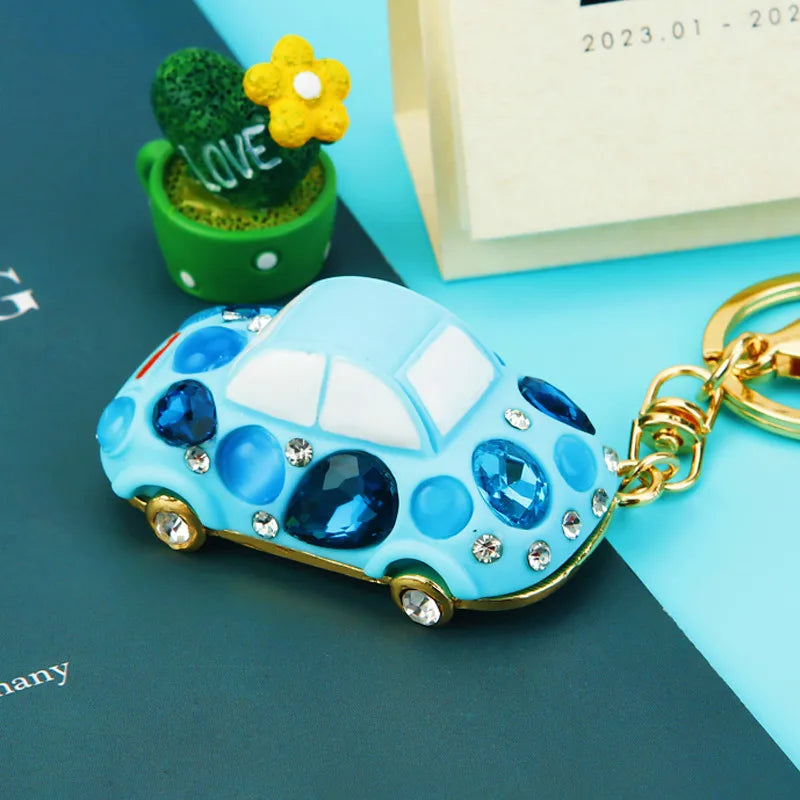 cute car metal diamond women's bag pendant keychain