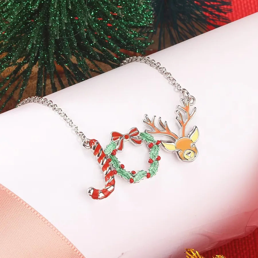 Christmas Eve 3D Letter Oil Drop Necklace Party Colorful Clavicle Chain Reindeer Pendant Alloy Zinc Alloy Unisex Necklace