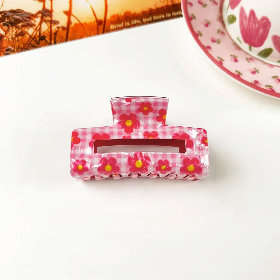Retro PVC Floral Print Hair Claw New Elegance High-End Feeling Bun Shark Clip Small Flower Hair Clip Hair Accessories