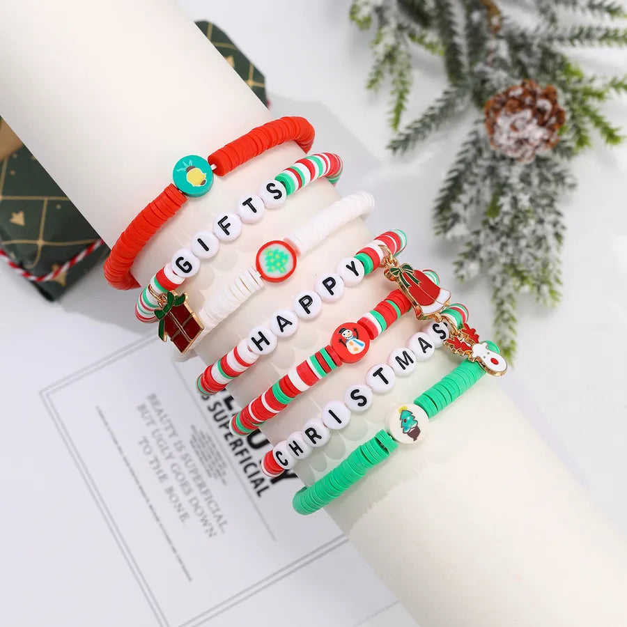 Sweet Christmas Tree Letter Snowman soft clay Beaded Bracelets Christmas Wholesale