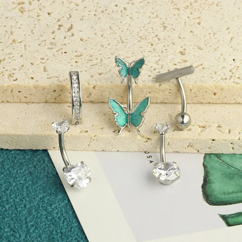 1 Set Belly Rings Simple Style Classic Style Solid Color 304 Stainless Steel Inlay Zircon Belly Rings
