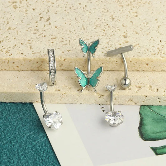 1 Set Belly Rings Simple Style Classic Style Solid Color 304 Stainless Steel Inlay Zircon Belly Rings