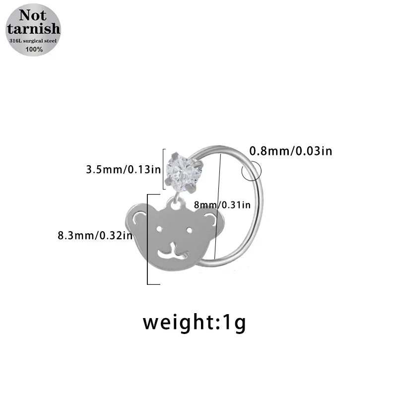 1 Piece Nose Rings & Studs Casual Simple Style Star Moon Fruit 316L Stainless Steel  Polishing Plating White Gold Plated Nose Rings & Studs