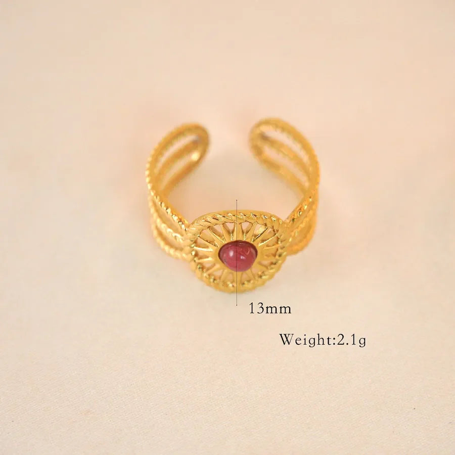 Retro Geometric Titanium Steel Natural Stone Open Rings In Bulk