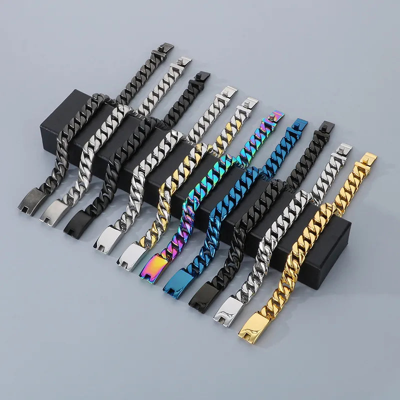 Hipster Dopamine Bracelet Hip Hop Simple Vacuum Plating 12mm Cuban Chain Stainless Steel Necklace Men's suit