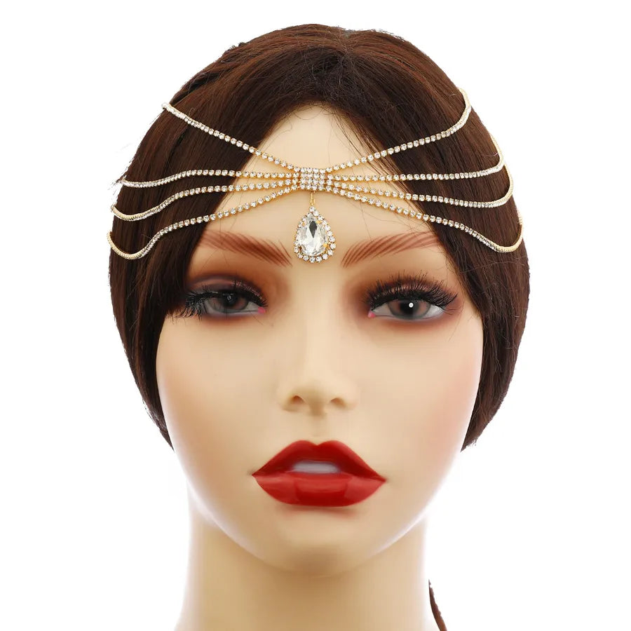 Bohemian Crystal Bridal Forehead Decor Brow Heart Drop Headband Waterdrop Hair Accessory  Style Comb Inlet