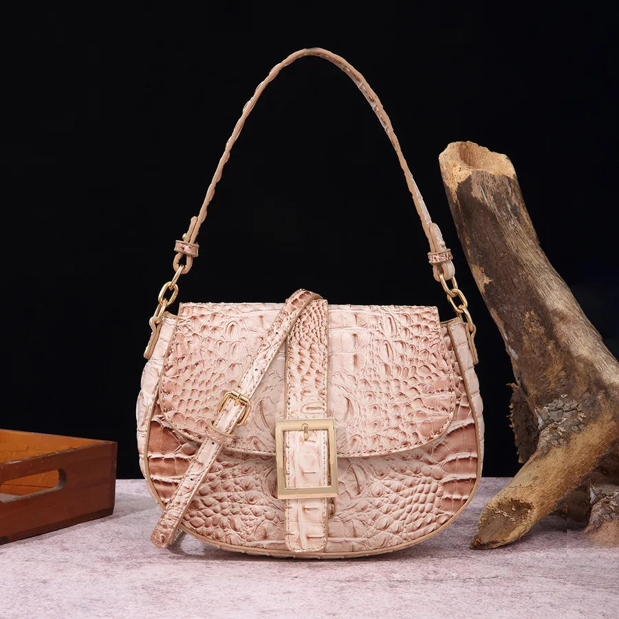 Women's Medium Pu Leather Crocodile Elegant Vintage Style Oval Buckle Crossbody Bag