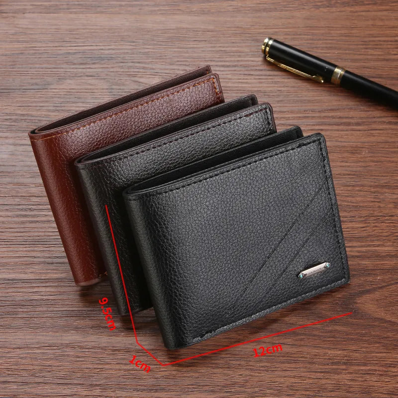 men's solid color pvc flip cover wallets
