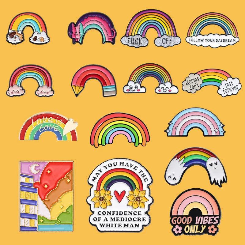 Creative Cartoon Rainbow Chest Pin Set Zinc Alloy Painted Cloud Shape Fashionable Men Women Lapel Pins Bag Decorations