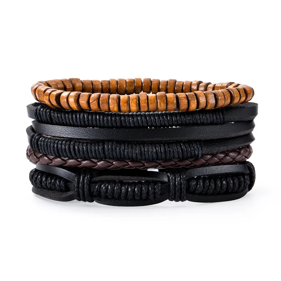 retro geometric pu leather knitting unisex bracelets