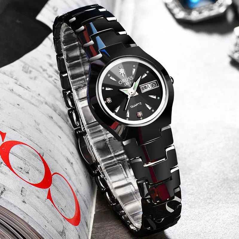 elegant solid color single folding buckle quartz women's watches