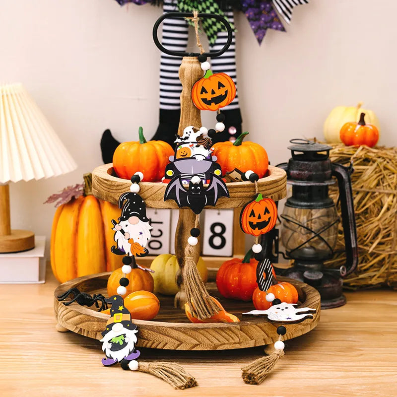 Wooden Halloween Decorations Pumpkin Witch Bat Hanging Ornaments Party Home Decoration Modern Simple Style Festive Atmosphere