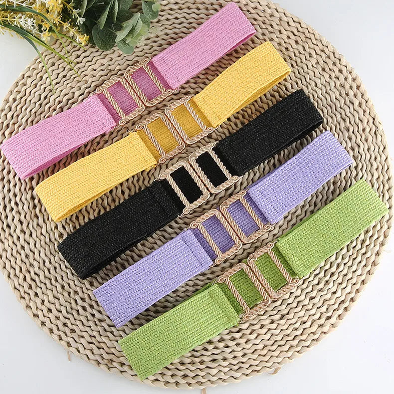 ethnic style solid color plastic straw woven belt women's woven belts