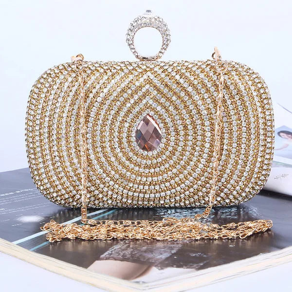 gold pu leather solid color rhinestone square evening bags