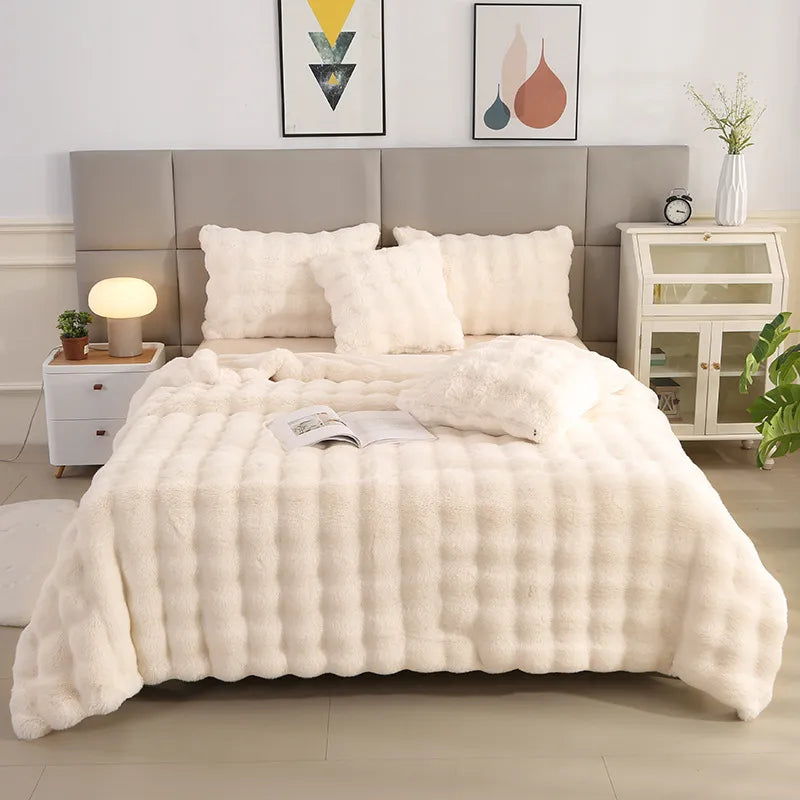 Casual Solid Color rabbit fur blanket Bedding