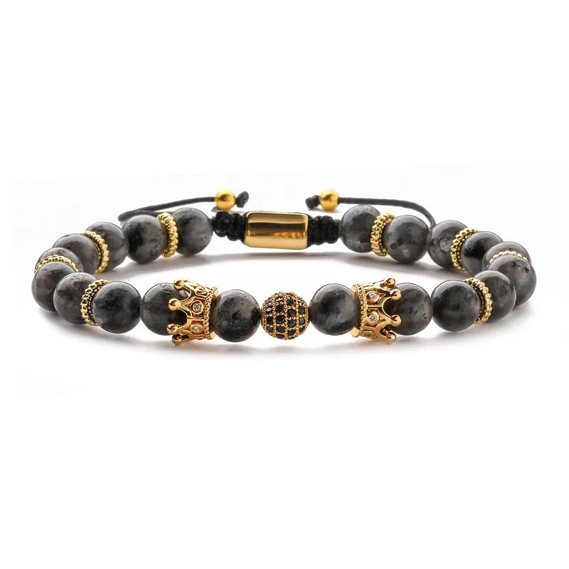 retro roman style geometric howlite stone tiger eye beaded inlay zircon unisex bracelets