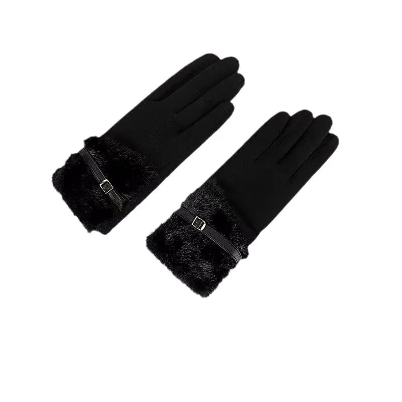 Warm Outdoor Suede Gloves Women's Winter Fashionable Windproof Cold-resistant Faux Fur Edged Gloves Bulk Shipping Available