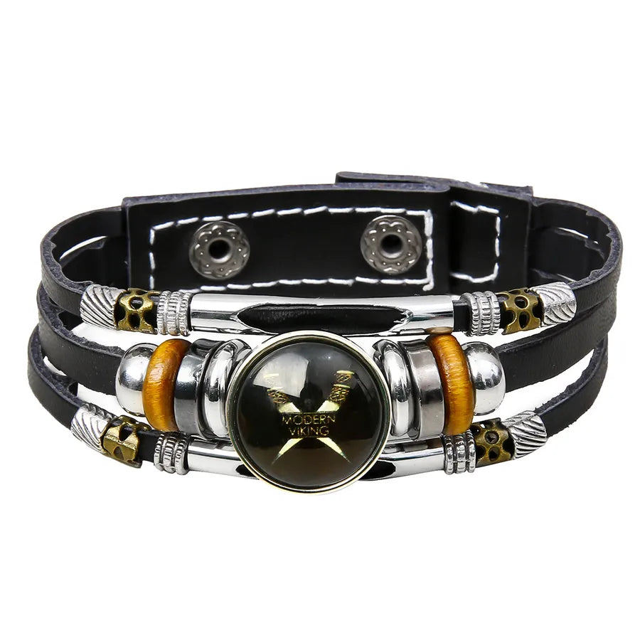 Hot Sale Viking Pirate Compass Pattern Leather Bracelet   Retro Multi-Layer Beaded Bracelet