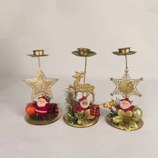 Christmas Decorative Iron Art Candle Holder Deer Star Snowflake Tabletop Background Decoration New Arrival Holiday Accessories