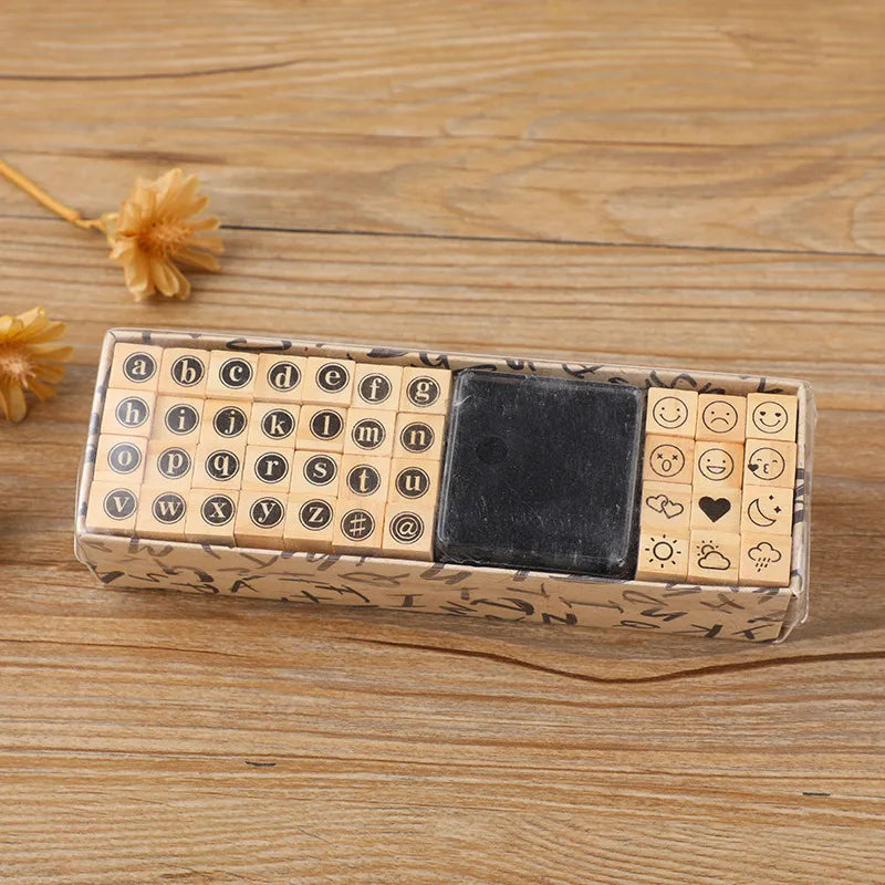 basic notebook set typewriter digital letter seal diy album diary wooden stamp 40 pieces