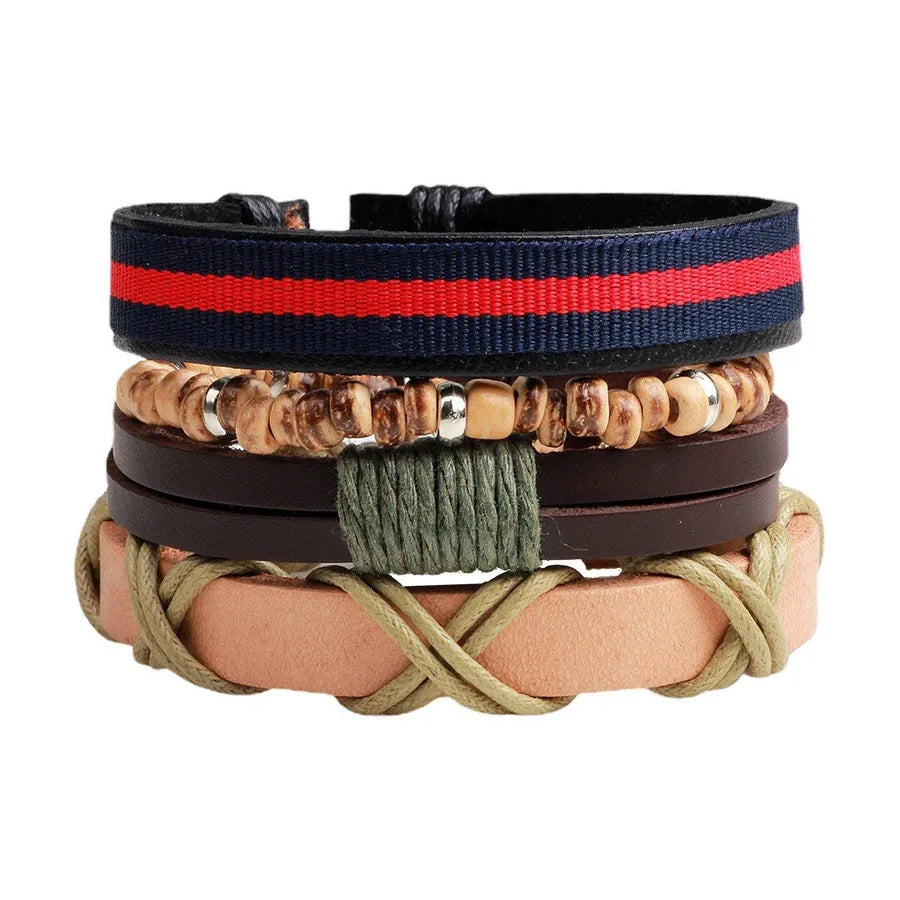 casual letter feather wings pu leather alloy beaded patchwork men's bracelets