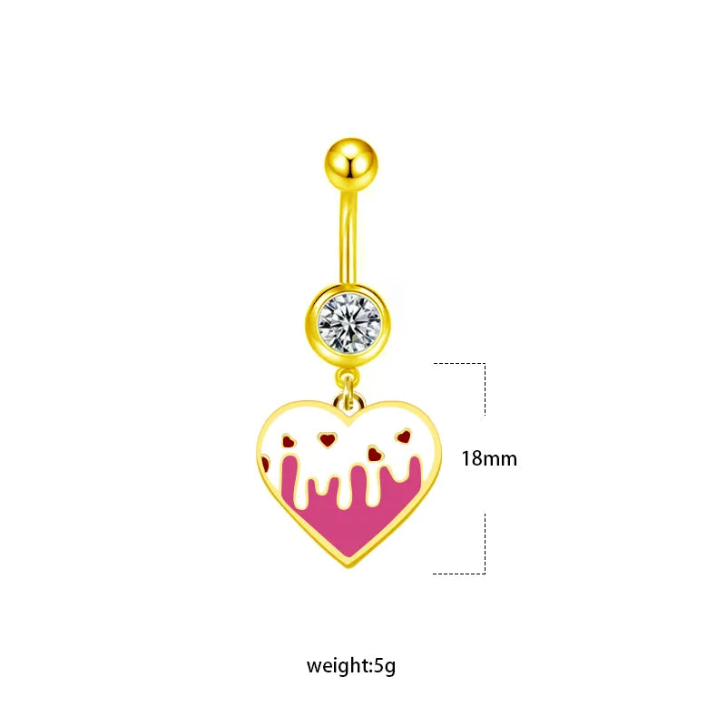 1 Piece Belly Rings Sexy Heart Shape Flower Butterfly 316L Stainless Steel  Alloy Enamel Plating Inlay Rhinestones White Gold Plated