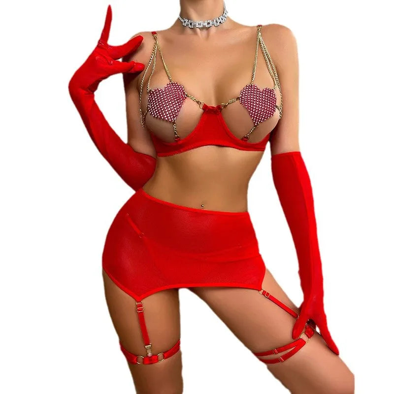 Export  New Sexy Intimates Sexy Women's Mesh Miniskirt Garter Belt Combination Sexy Suit