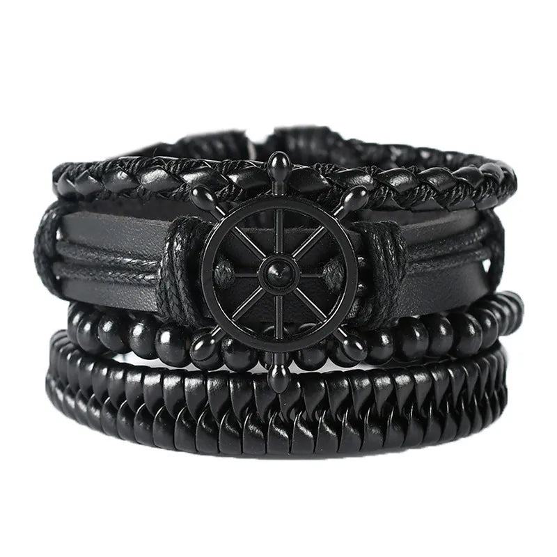retro geometric pu leather knitting unisex bracelets