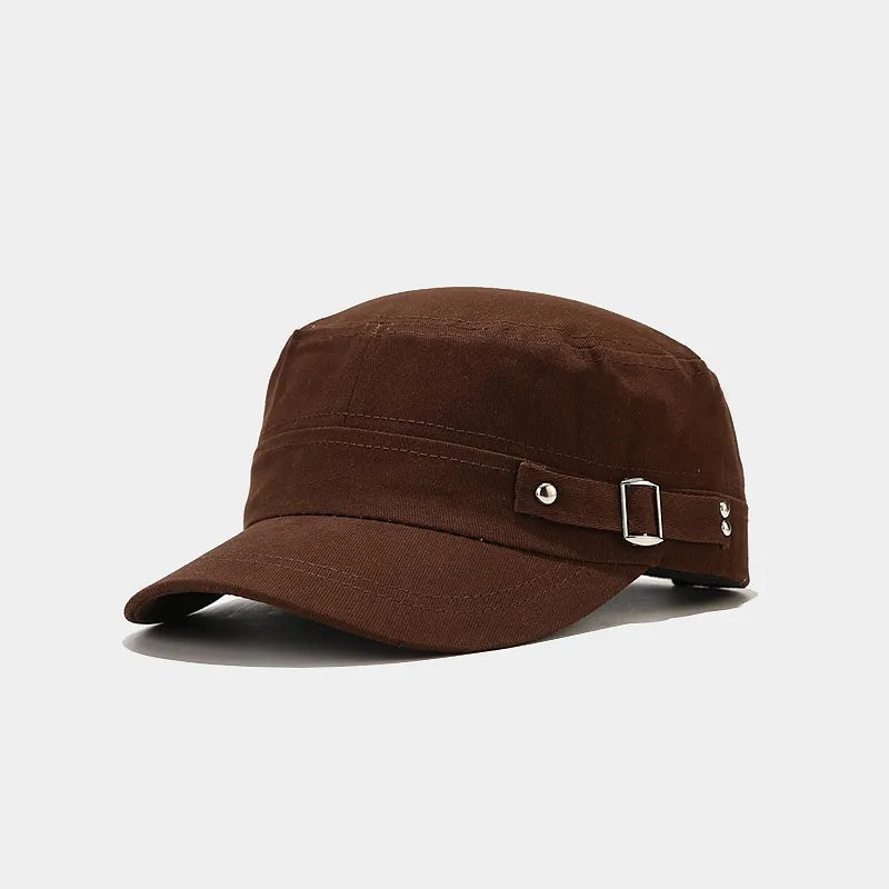 women's retro simple style solid color belt buckle curved eaves ivy cap