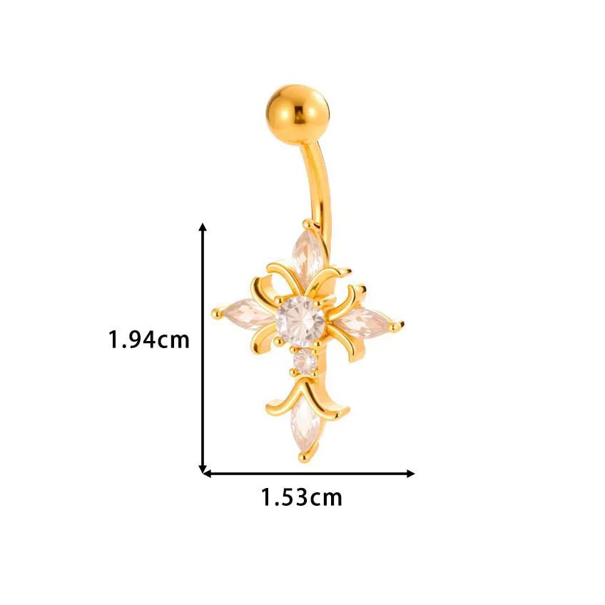 1 Piece Belly Rings IG Style Simple Style Classic Style Cross Flower Butterfly Copper Cross Flowers Butterfly Zircon Belly Rings